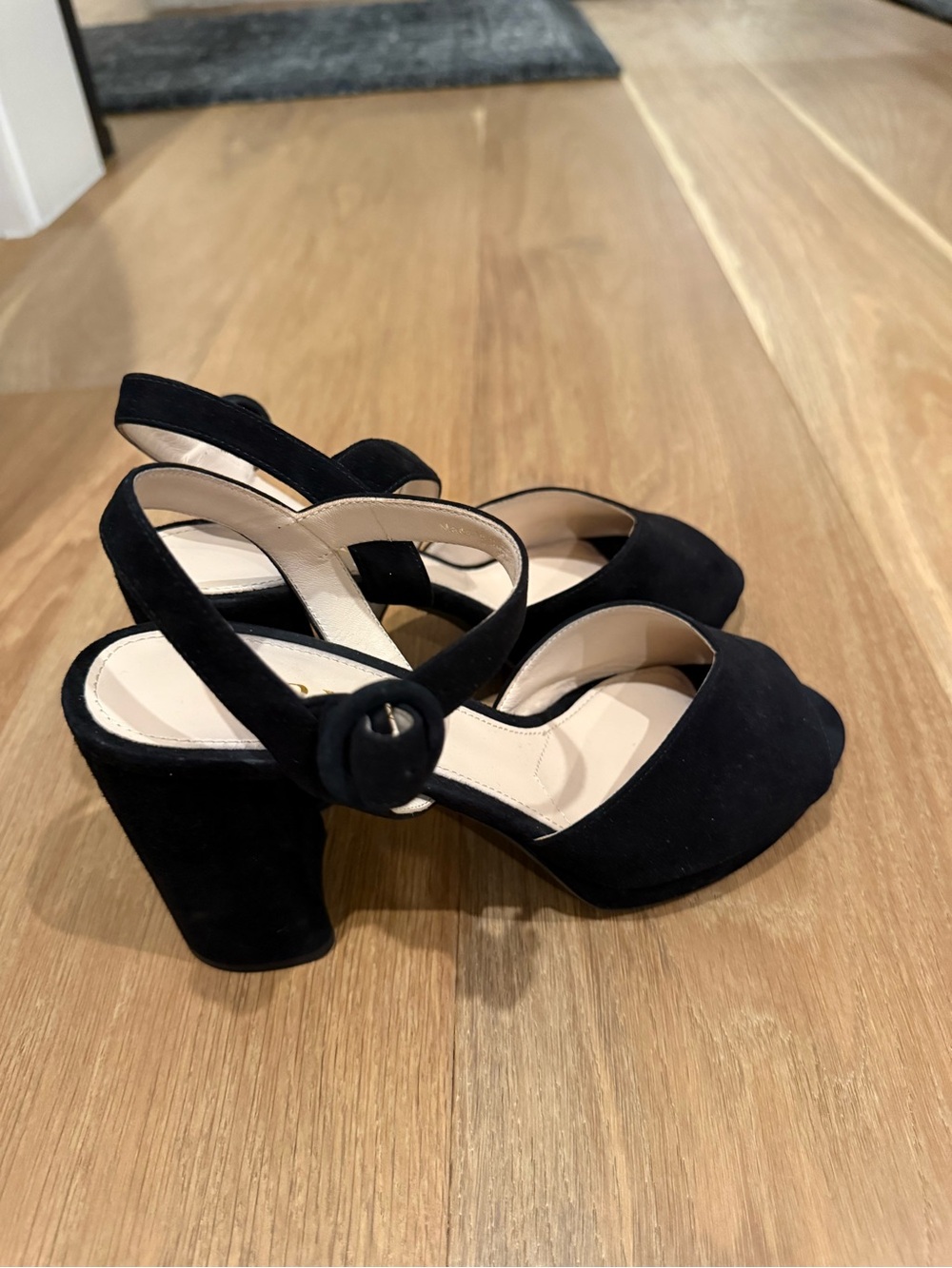 Prada Black Suede Platform Block Heel Sandals Size 7 - Picture 3 of 7